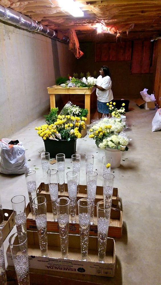 Patricia building centerpieces in her workshop