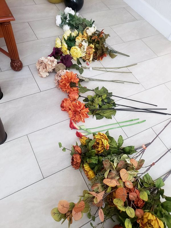 Autumn stems laid out for a church commission